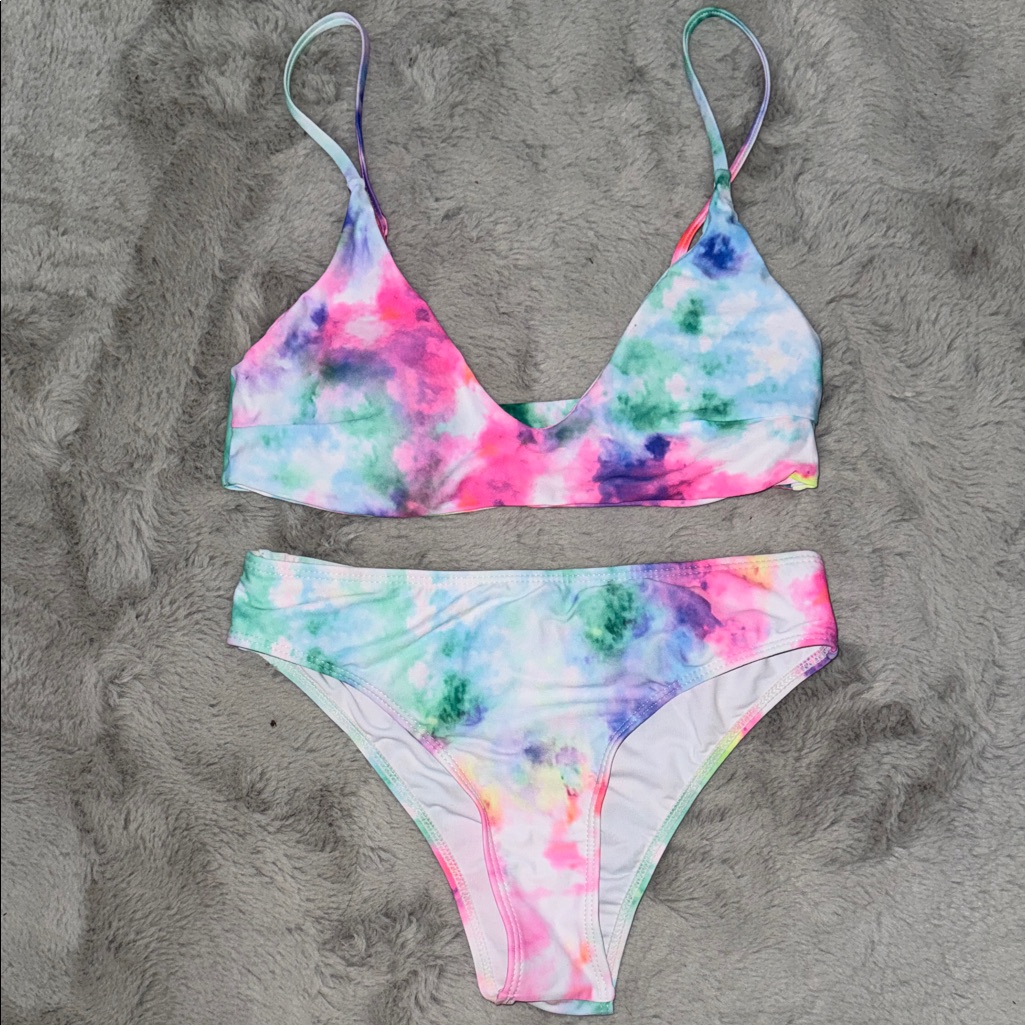 Shein Tie-Dye Bikini Set In Pink, Blue, Green, Purple
